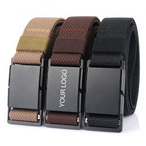 Ceinture décontractée en tissu noir avec boucle rectangulaire à verrouillage automatique, impression par transfert thermique, design durable - Product Image 2