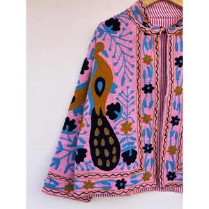 TNT Suzani Hand Embroidered Knitted Short Jacket <b>Duster</b> Gift for Her Autumn Winter Cotton Coat - Product Image 3