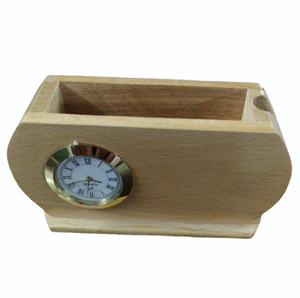 Handicrafts Promotional Wood Pen Holder Wholesale Price Wooden Desk Organizer With Pen Holder and Daily Clock Stand - Product Image 3
