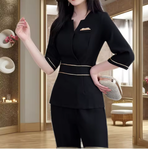 Uniforme de Salón de Belleza y Spa Elegante y Transpirable de Poliéster con Logotipo Personalizado, Servicio OEM, Marca Vesbhusha, Disponible en Stock - Product Image 2