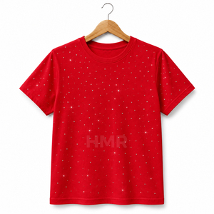 Camiseta Roja con Pedrería Brillante de Primera Calidad, al por Mayor de Fábrica HMR Brotherhood Sisterhood, Camiseta Personalizada de Algodón con Cuello Redondo - Product Image 5