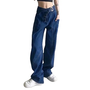 Pantalon streetwear en denim pas cher Jeans baggy en coton pour hommes, pantalons droits longs délavés, pantalons à jambes larges pour hommes - Product Image 2