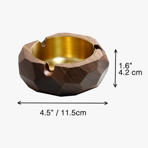 Handcrafted Solid Acacia Cigarette <b>Ashtray</b>, Unique Platonic Ash Tray with Gold Ash Lid, Indoor & Outdoor Decorative <b>Ashtray</b> - Product Image 6