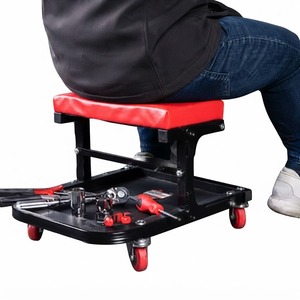 Tabouret roulant pliable avec plateau à outils, roulettes pivotantes de 2 pouces, noir/rouge, pour garage, detailing automobile GAPSTL003 - Product Image 1