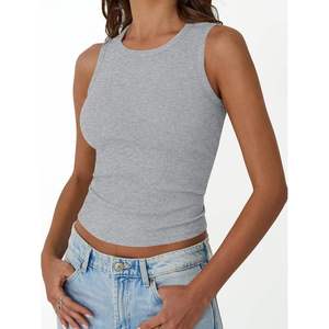 <b>Low</b> MOQ High Quality Solid Summer Short Sleeveless Women Casual Canvas Tank <b>Top</b> Front Breathable Quick Dry Spandex/Cotton - Product Image 3