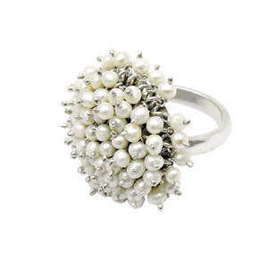 Natural White Pearls <b>Statement</b> <b>Ring</b> Crafted From 925 Sterling <b>Silver</b> Pretty Sun Flower Design Multi Pearls Bohemian Jewelry - Product Image 1