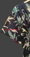 Magnifique robe kimono pour femme 100% coton, écologique, respirante, imprimé animal tropical, robe de détente sur le thème de la jungle, noir minuit