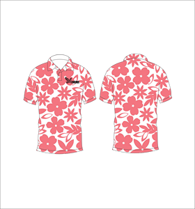 เสื้อโปโลลายดอกไม้สีแดงขาว ลายดอกชบา แขนสั้น ลำลองสำหรับฤดูร้อน มุมมองด้านหน้าด้านหลัง - Product Image 6
