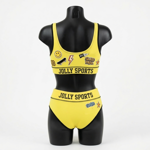 ชุดบิกินี่พรีเมียม 200 GSM ผ้าโพลีเอสเตอร์ผสมสแปนเด็กซ์ สีเหลืองดำ แต่งแถบตัดกัน พร้อมปักโลโก้ ชุดว่ายน้ำสำหรับผู้หญิง - Product Image 3