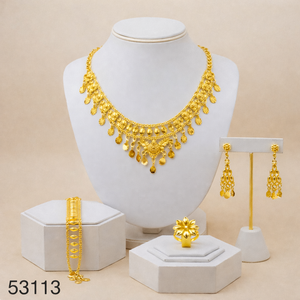 Elegante Juego de Collar y Pendientes de Mujer con Diseño de Hoja, Chapado en Oro y Circonitas, Cadena de Cuerda de 16 Pulgadas, Modelo 53113 - Product Image 1