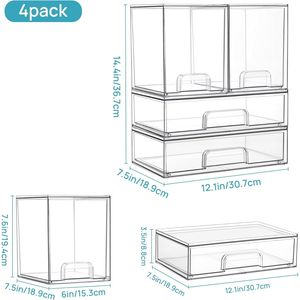 Set di 4 Cassetti Impilabili Trasparenti, Contenitori Organizzatori in Plastica per Trucchi, Cosmetici, Prodotti di Bellezza, Organizer per Vanità - Product Image 3