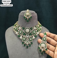 Set Perhiasan Kalung Antik Berlapis Emas Motif Bunga dengan Liontin Teardrop dan Rumbai, Anting & Mang Tika untuk Pengantin, Grosir
