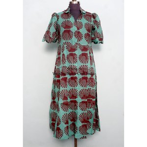 Robe longue élégante pour femme à manches courtes, imprimé floral, style décontracté vintage, 100% coton, taille naturelle avec ceinture, lavable, vente en gros - Product Image 3