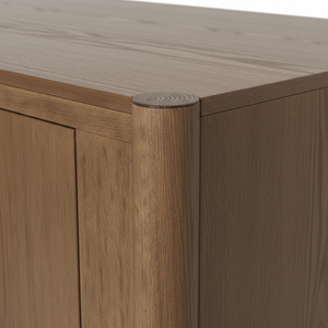 Buffet en bois tressé naturel à 4 portes avec étagère en rotin, meuble de rangement moderne en bois et tissu tressé, pieds ronds - Product Image 6