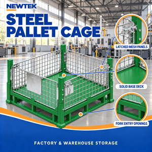 Palette en acier verte avec cage en treillis métallique, entrée 4 directions, simple face, charge dynamique 2,0T, industrielle, personnalisable, modèle PLT-02 - Product Image 3