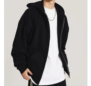 Customize <b>Mens</b> <b>Grey</b> Oversized <b>Zip</b>-Up <b>Hoodie</b> Solid Color Casual Hooded Sweatshirt Breathable Cotton French Terry Autumn Wear - Product Image 2