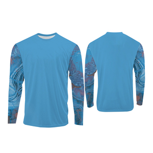 Camisa de Pesca de Manga Larga Azul para Hombre con Diseño de Impresión Abstracta por Sublimación, Protección Anti-UV UPF 50, Top de Poliéster - Product Image 3