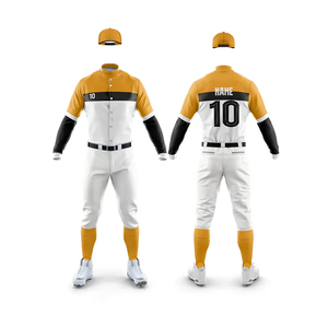 Men's Baseball Jersey Set Yellow <b>White</b> Full Sleeve <b>Button</b> Front Moisture Wicking Regular Fit All Seasons Sport Apparel - Product Image 3