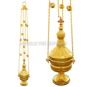 Incensario de latón para iglesia con cadenas y campanas |   Quemador de Incienso Ortodoxo - DOUBLE VEE EXPORTS - Product Image 2