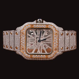 Montre en acier inoxydable avec mouvement à quartz, diamants en moissanite, cadran en verre, bracelet en or jaune, clarté VVS, élève le luxe et la mode - Product Image 1