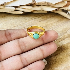 Modern Style Blue Chalcedony <b>Rings</b> Minimalist Brass <b>Ring</b> Women 18k Gold Plated Signet Style <b>Dainty</b> <b>Ring</b> For Wholesale/OEM/ODM - Product Image 4