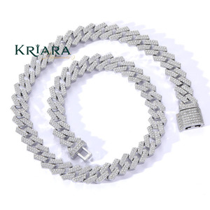 Men's S925 <b>Silver</b> Rhodium Plated Moissanite Link <b>Chain</b> Necklace Round Brilliant Cut Micro Pave Luxury Everyday Wear - Product Image 1