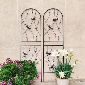 Set di 2 tralicci da giardino in metallo nero 180x50 cm, antiruggine, per supporto fiori da esterno, decorazione libellula, accessori per piante rampicanti - Product Image 2