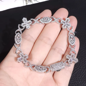 Iced Out Flower <b>Bracelet</b> Diamond Jewelry White Gold Finish Luxury Fashion Statement <b>Bracelet</b> For Women - Product Image 2