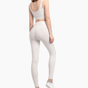 Conjunto de Top Corto de Punto Blanco de Color Sólido con Cuello Redondo y Leggings de Cintura Alta para Yoga y Fitness para Mujer - Product Image 1