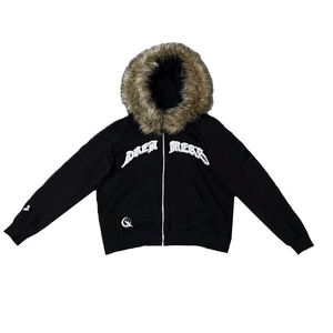 Veste bomber décontractée pour homme, col en fourrure noire, fermeture éclair, streetwear tendance, broderie graphique, vêtements en gros - Product Image 3