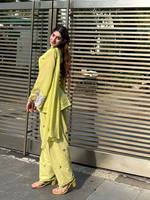 Costume Salwar moderne extensible vert clair pour femmes, sans plis |   Kurti et Dupatta brodés élégants et droits |   Vêtements ethniques indiens