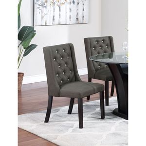 Set di 2 Sedie da Pranzo Moderne in Tessuto Nero Cenere Trapuntato con Design Wingback in Legno di Gomma e MDF per Cucina e Sala da Pranzo - Product Image 1