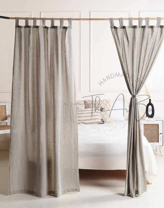 New Arrival Double Layer Vertical Stripes Printing Linen Cotton Semi Blind Curtain Fabric Two Panel Drapes for Window Door Decor