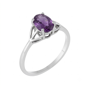 Rhaya Jewels Elegant Rhodium Plated 925 Sterling Silver Oval Cut Amethyst Prong Setting <b>Dainty</b> Band Trendy Women's <b>Ring</b> - Product Image 3