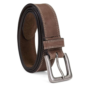 Men's Genuine Cowhide Leather Casual <b>Belt</b> With Silver Rectangular Pin Buckle Solid Brown Durable Design - Product Image 1