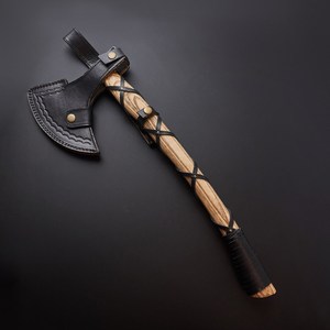 Hand Forged Damascus Steel Viking Style <b>Axe</b> with Long Wooden Handle Outdoor Camping Bushcraft Tool Custom Handmade by Pasha - Product Image 2