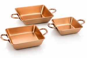 Hammered <b>Copper</b> Finish Stainless Steel Kadai Serving Bowl with Decorative Brass Handles - Product Image 1