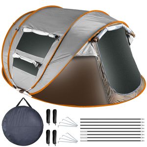 5-8 Person Waterproof Instant Setup Pop-Up <b>Camping</b> Tent with 4 Tent Poles and 2 Mosquito Net Windows - Product Image 4