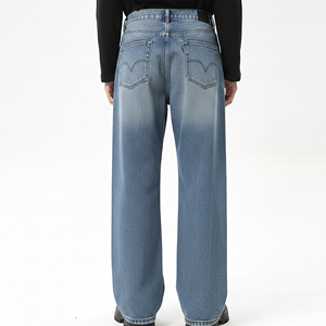 High Quality Vintage Winter Hip Hop Straight Fit Wide Bottom Streetwear Denim Jeans <b>Pants</b> Wholesale Casual Wear 14 OZ Denim - Product Image 3