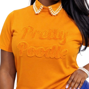 ซิกมาแกมมาโร พริตตี้พุดเดิ้ลเชนิลล์ทีเสื้อยืดผู้หญิงสีทองปักลายผ้าฝ้ายผสมแขนสั้นทรงพอดีตัว - Product Image 4