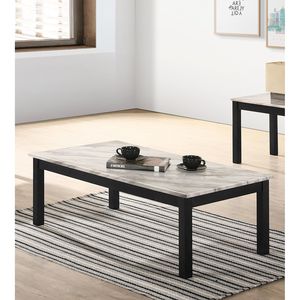 Majestic 1x <b>Coffee</b> <b>Table</b> and 2x End <b>Tables</b> <b>Set</b> Beautiful White Faux <b>Marble</b> Top with Black Legs Living Room Furniture - Product Image 6