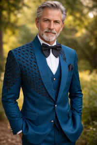 Traje de esmoquin bordado de diseño en azul verdoso para hombre – Blazer con cuentas para boda y graduación con chaleco y pantalones - Product Image 2