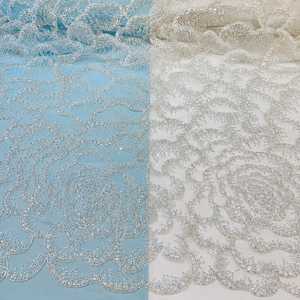 New Vision Eco-Friendly Beads Sequin Embroidered Polyester Net <b>Fabric</b> 54 Inch Wide 600 GSM Floral Paisley Lace Pattern <b>Glitter</b> - Product Image 3