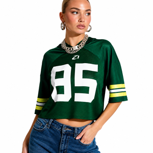 Camiseta de fútbol de malla con capucha corta verde para mujer, personalizada, a la moda, estilo urbano oversize, transpirable, moda deportiva, OEM ODM - Product Image 1