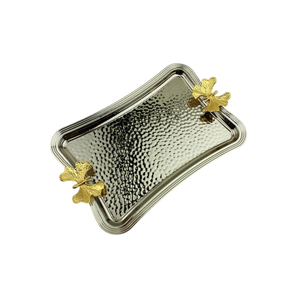 Elegant <b>Silver</b> Ware Food Serving Tray <b>Coffee</b> <b>Table</b> Tray Top Quality Metal Tray With Leaf Design Handle For Kitchenware Accessory - Product Image 5