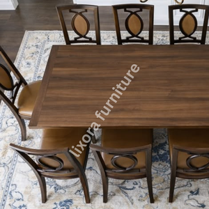 Luxury Handcrafted Solid Wood 6 Seater Dining <b>Table</b> Set Ornate Carved Base Premium Glass <b>Top</b> <b>Decor</b> - Product Image 3