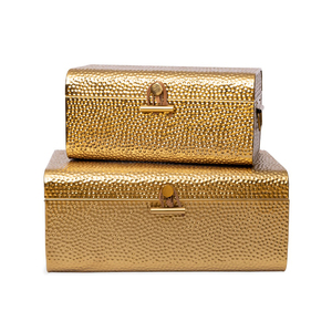 Ensemble de coffres élégants en or brillant avec texture martelée et fermoirs raffinés pour une décoration de rangement luxueuse et moderne. - Product Image 2