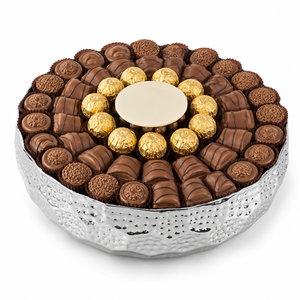 Gourmet Chocolate Arrangement In Hammered Silver Pedestal Bowl Premium Assorted Pralines & <b>Truffles</b> Platter For Corporate Gifts - Product Image 2