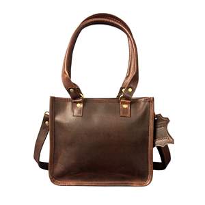 Bolso Tote Cuadrado Vintage de Cuero Genuino Marrón para Mujer, Ligero y Duradero, con Asa Superior y Cierre de Cremallera Doble - Product Image 1
