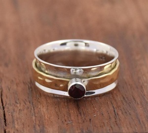 Handmade Red Garnet <b>Spinner</b> <b>Ring</b> 925 Sterling Silver January Birthstone Statement Jewelry - Product Image 3
